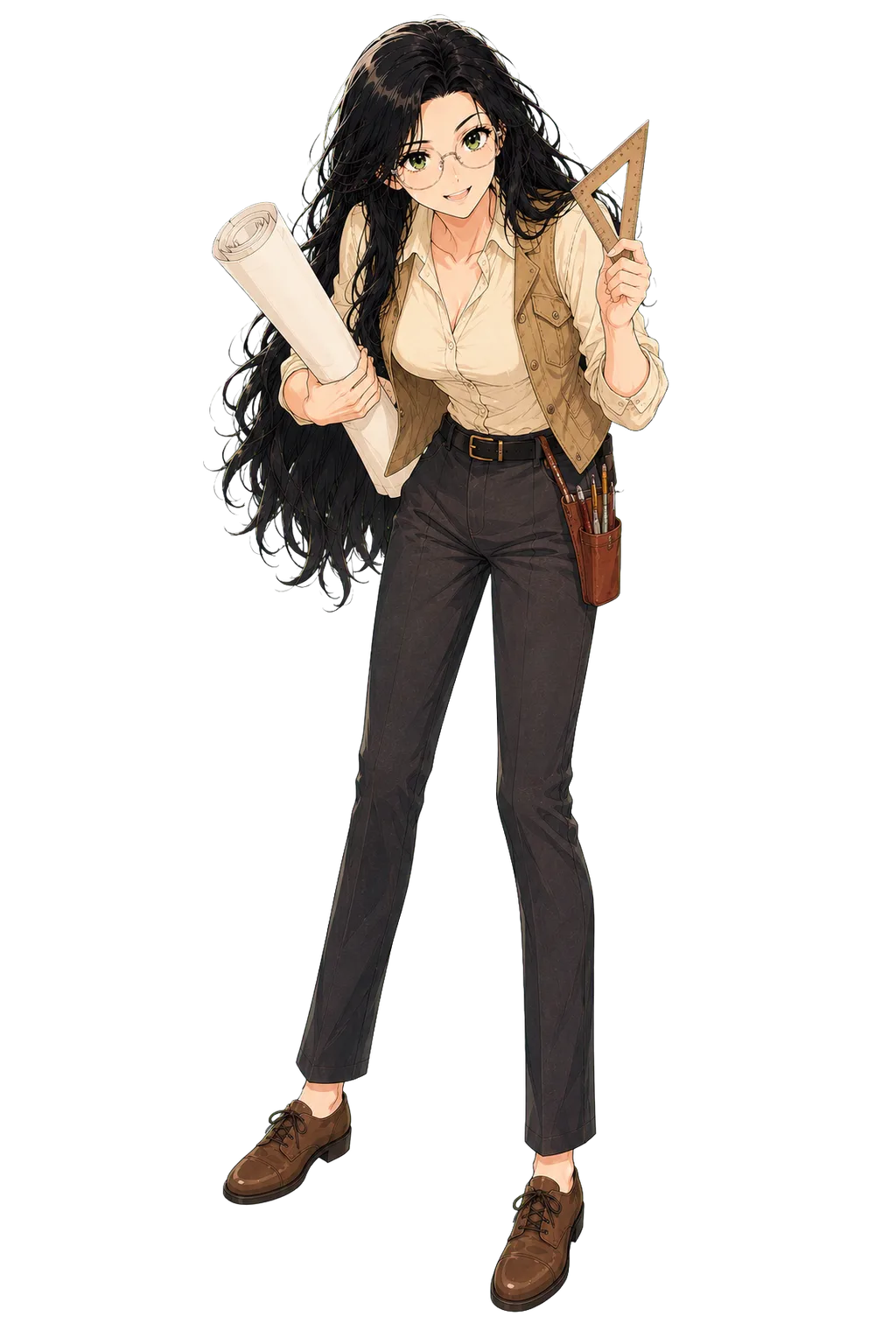 Sage dressed as an architect with plans